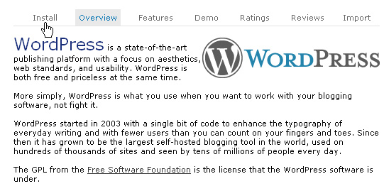 Переход к установке wordpress в softaculous